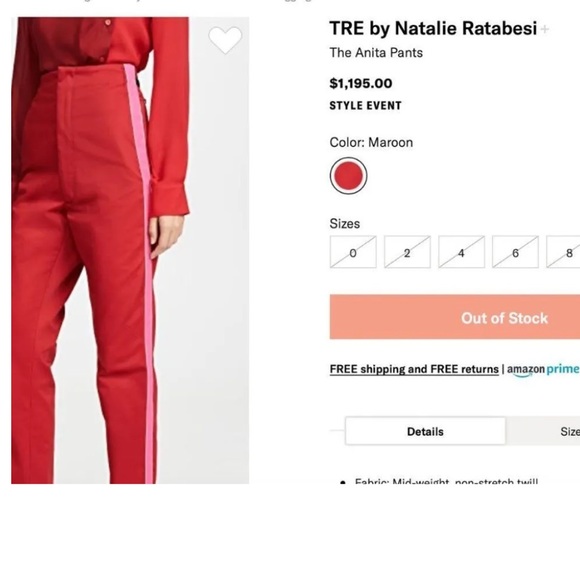 TRE by Natalie Ratabesi Red/Pink Side Stripe Anita Pant in Maroon 6 - Picture 8 of 15